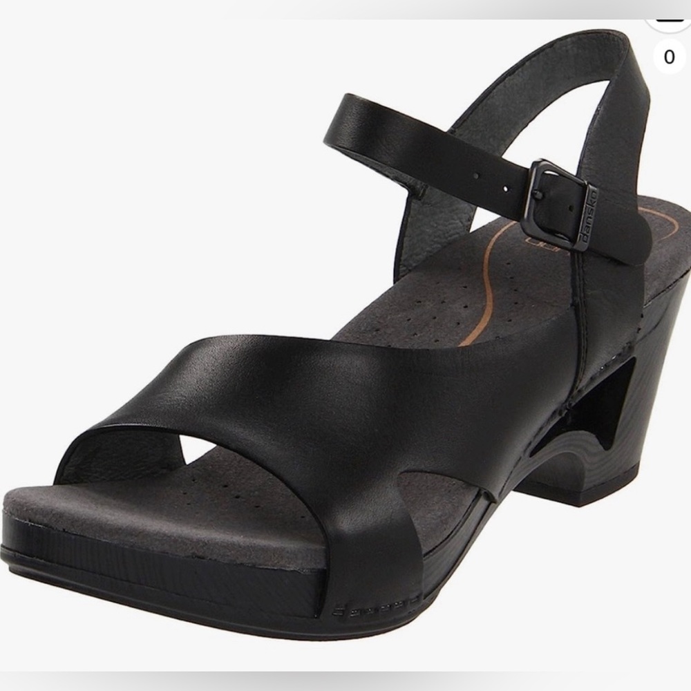 Dansko Black Leather Tasha Buckle Sandal Women 38 US Sz 7